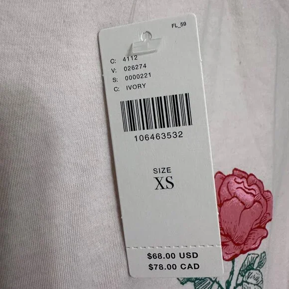 Anthropologie Letluv Rose Graphic Tee Cream Size: XS - Picture 6 of 8